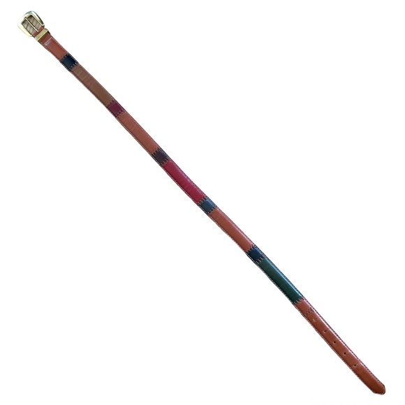 Fossil Patchwoork Leather Belt Size 34” Tan Black Green Red Y2K - Picture 7 of 8